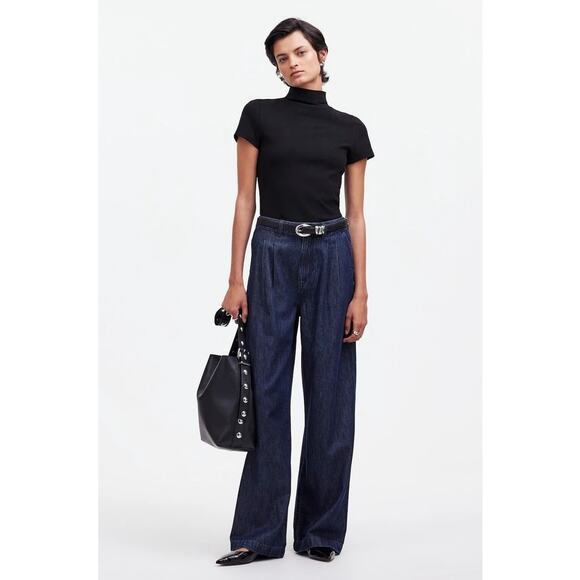 NWT Madewell Short-Sleeve Mockneck Tee Black XS - Picture 3 of 10